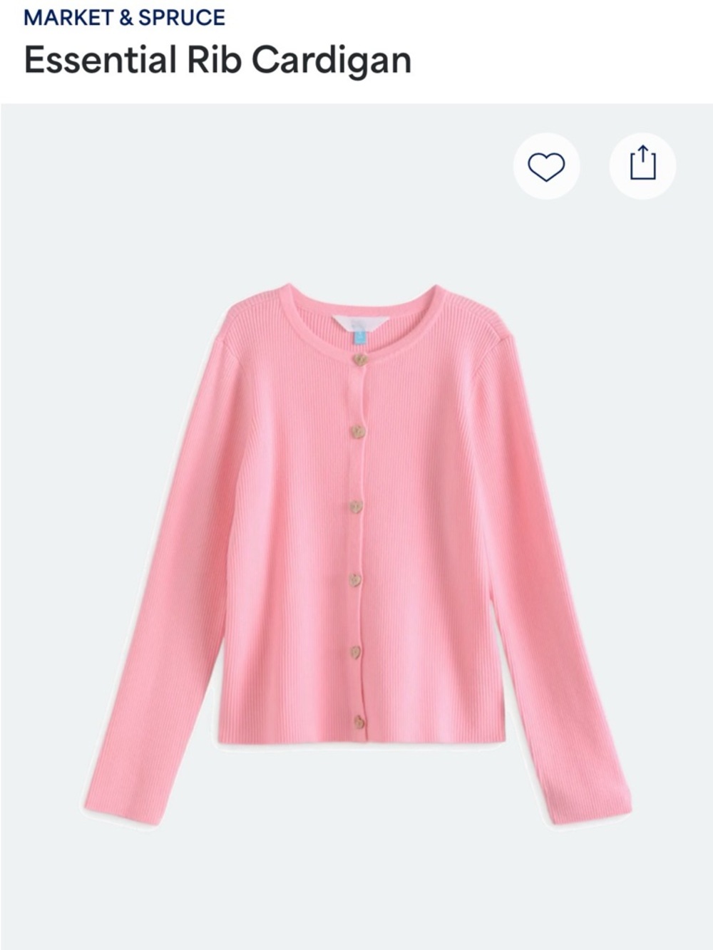 Market & Spruce Light Pink Ribbed Button Cardigan